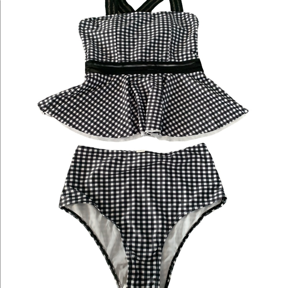 Swim suit checkered two piece bathing suit